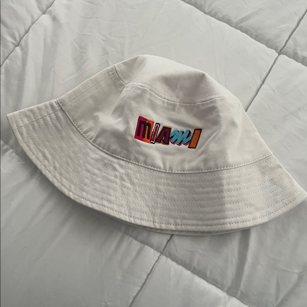 Miami Heat White Bucket Hat with Colorful Embroidery